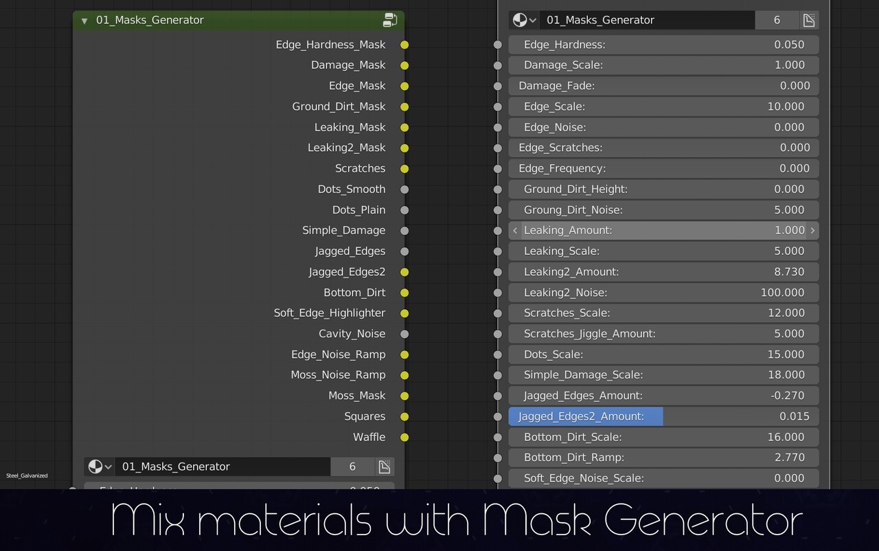 Screenshot of Blender node editor setup for procedural materials
