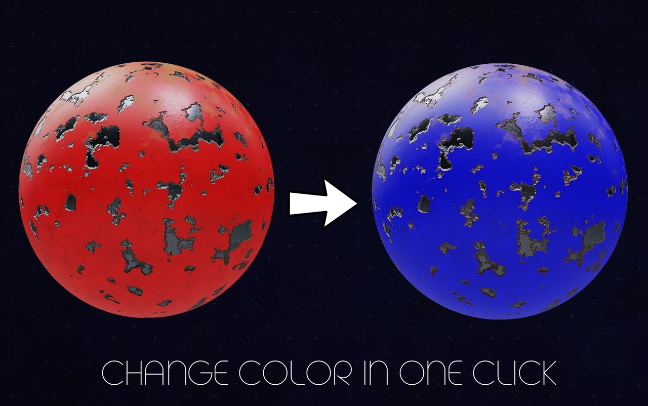 Demonstration of changing base color on procedural materials in Blender