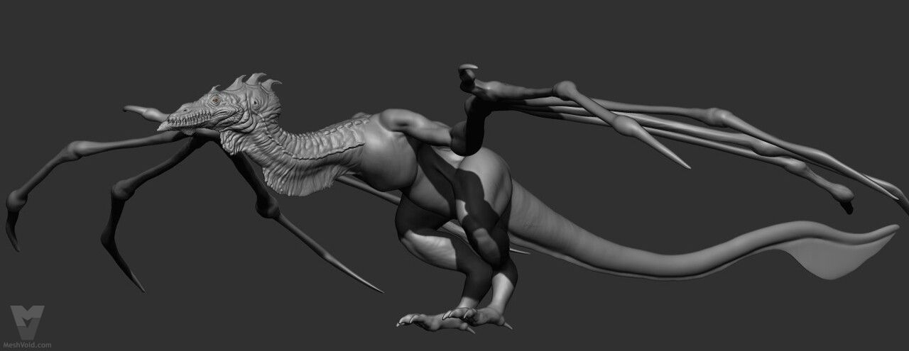 Wyvern creature digital sculpt preview - side angle