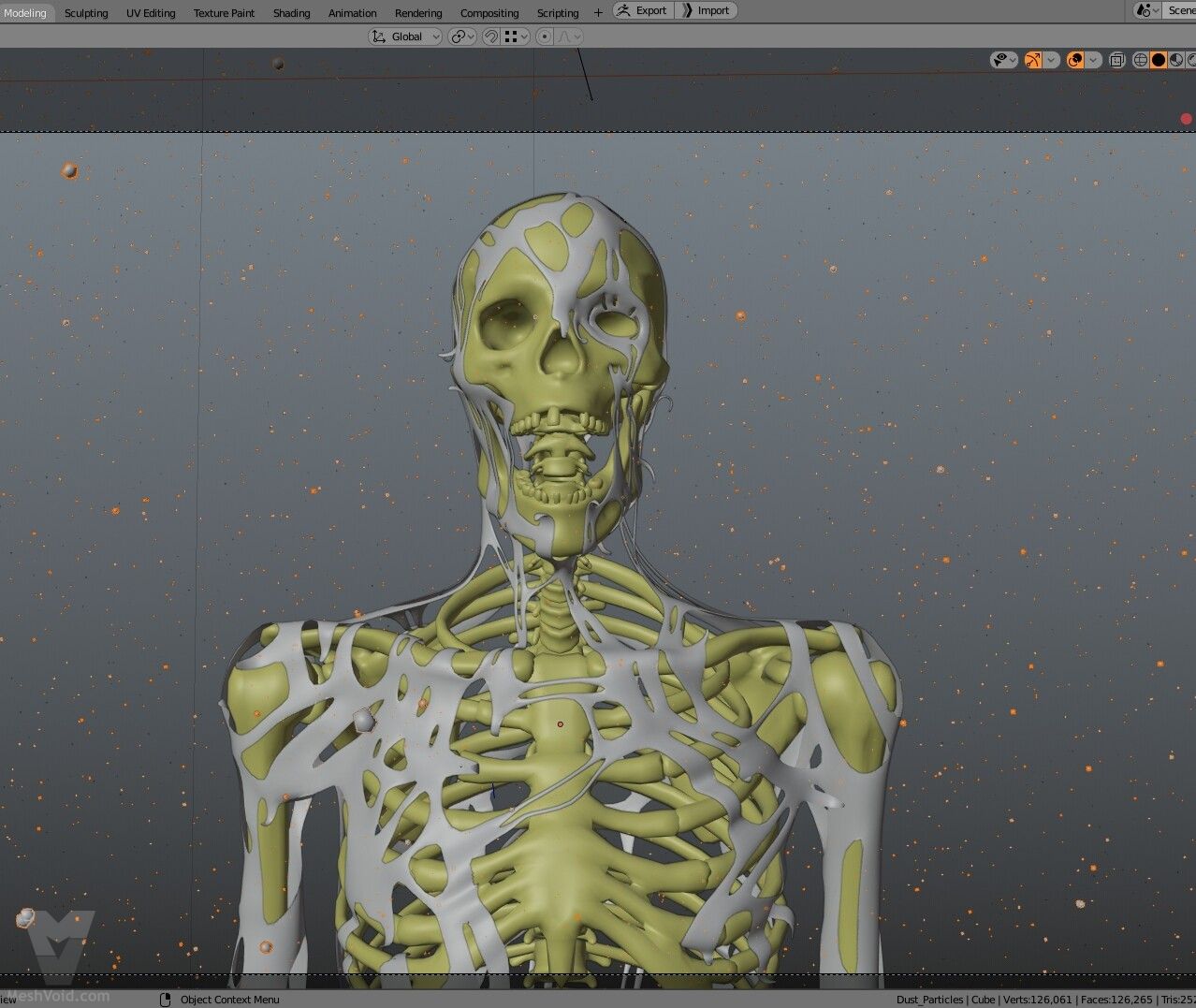 3D model preview of torn flesh on a human skeleton - angle 3