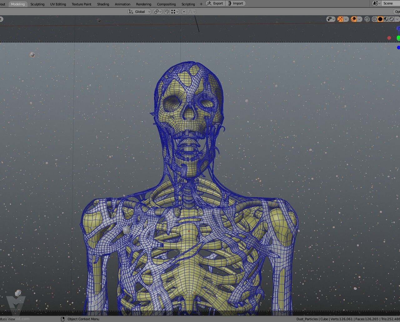 3D model preview of torn flesh on a human skeleton - angle 4