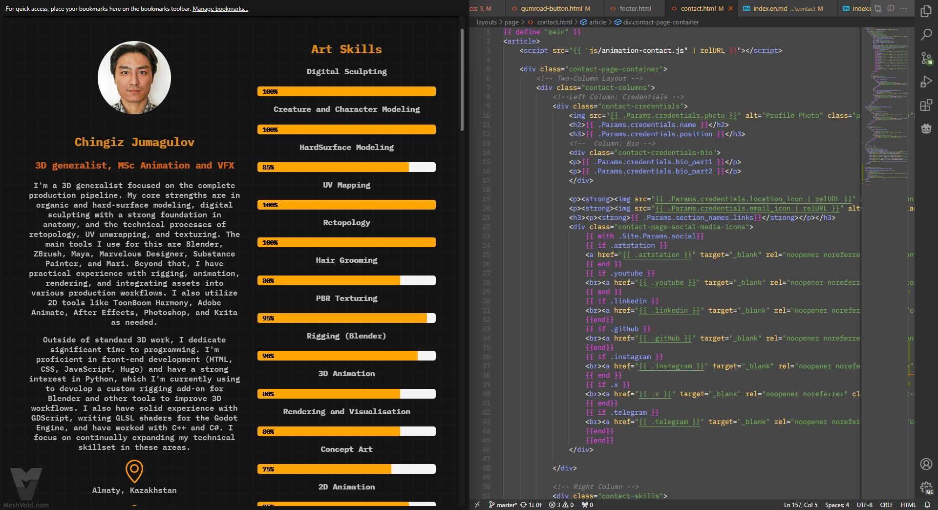Screenshot of coding contact page layout for Hugo framework