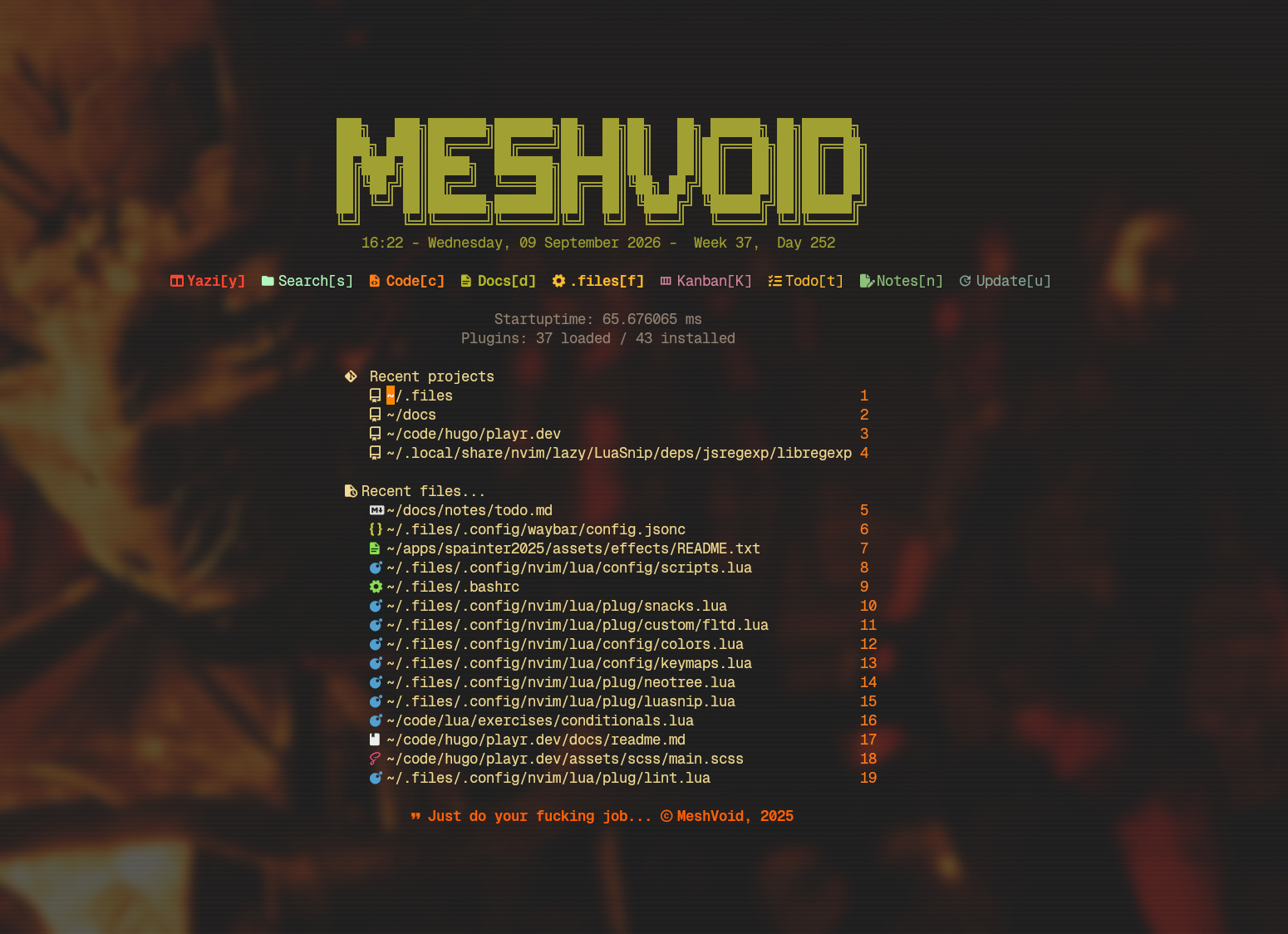 Screenshot of my Neovim dashboard