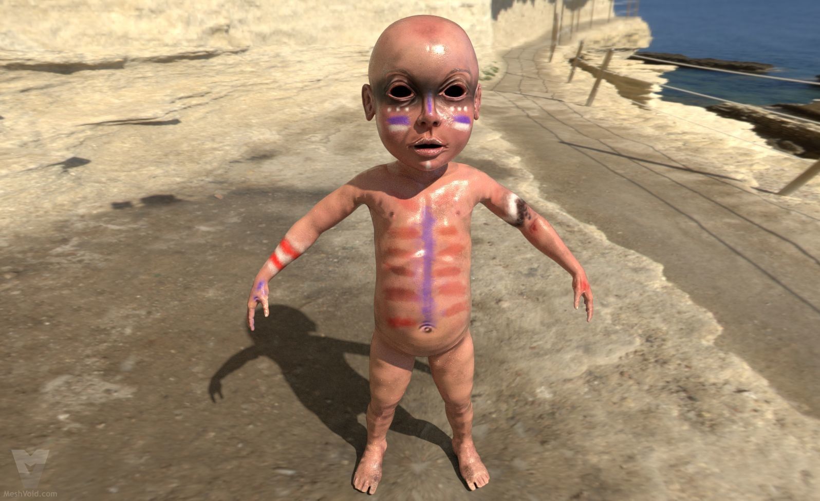 Mad Maude animation project - baby character skin basecolor and normal map baking