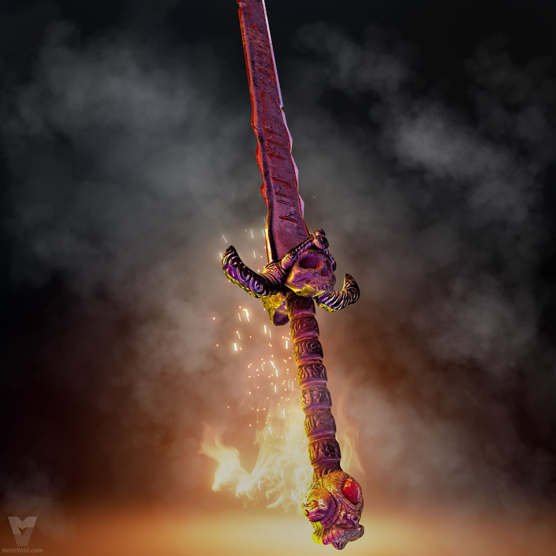 Sword with a skull guard- render image 1