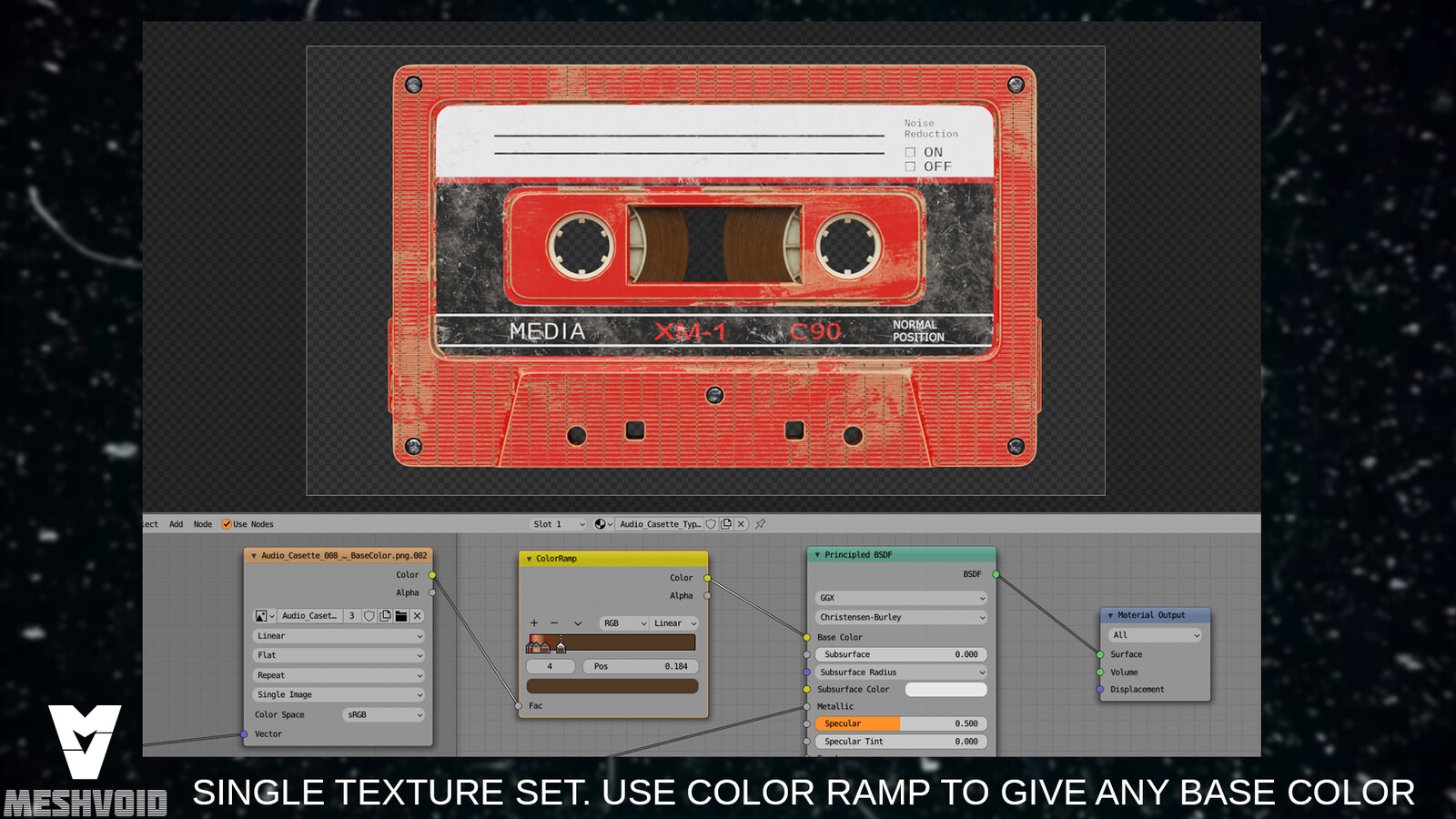 Blender viewport screenshot showing the audiotape model 3