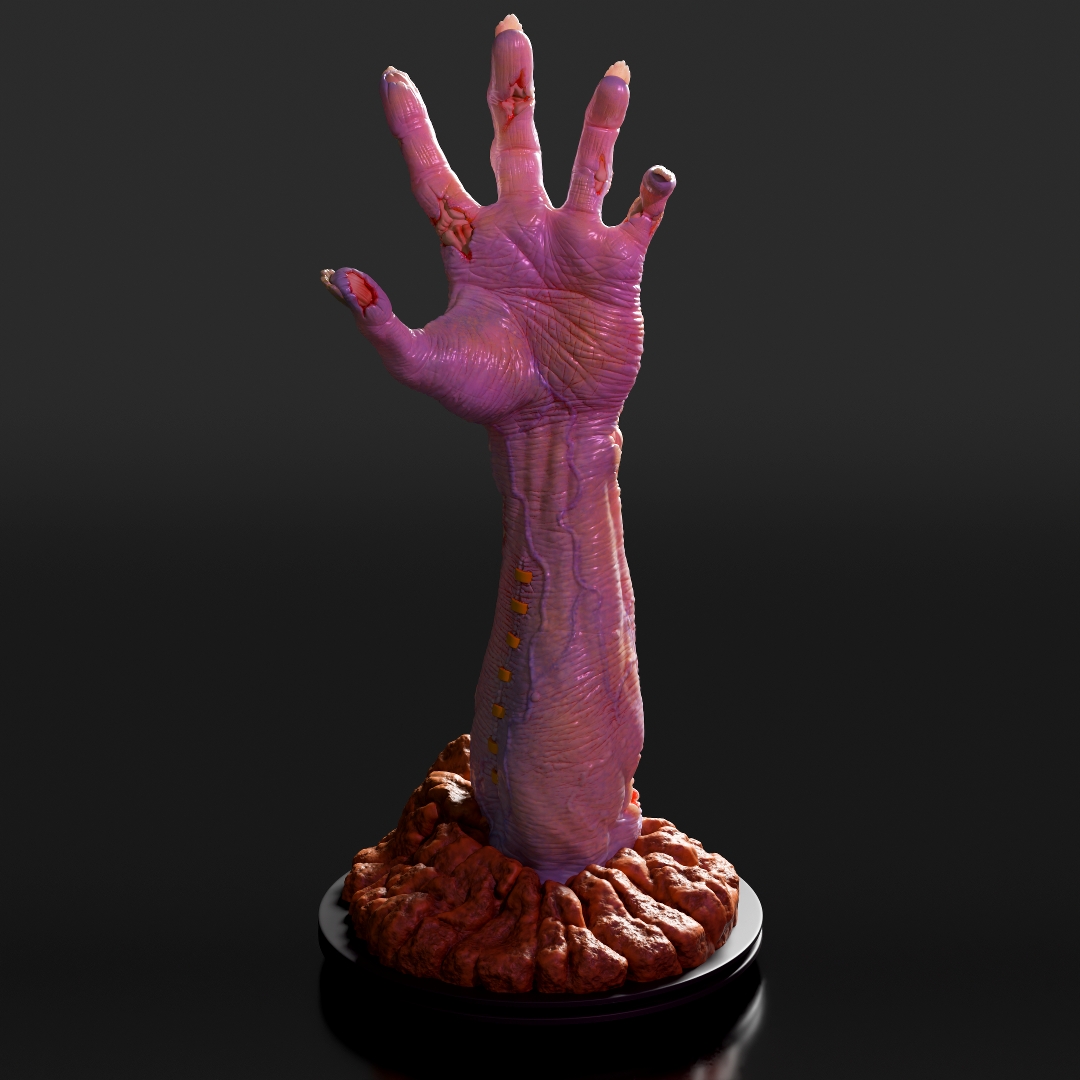 Render of the Zombie hand model displayed on a square base