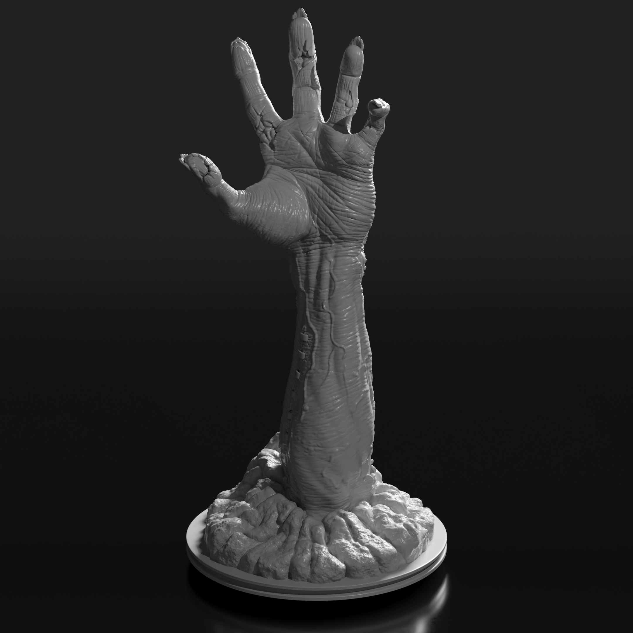 Render of the Zombie hand 3D printable model - Angle 1