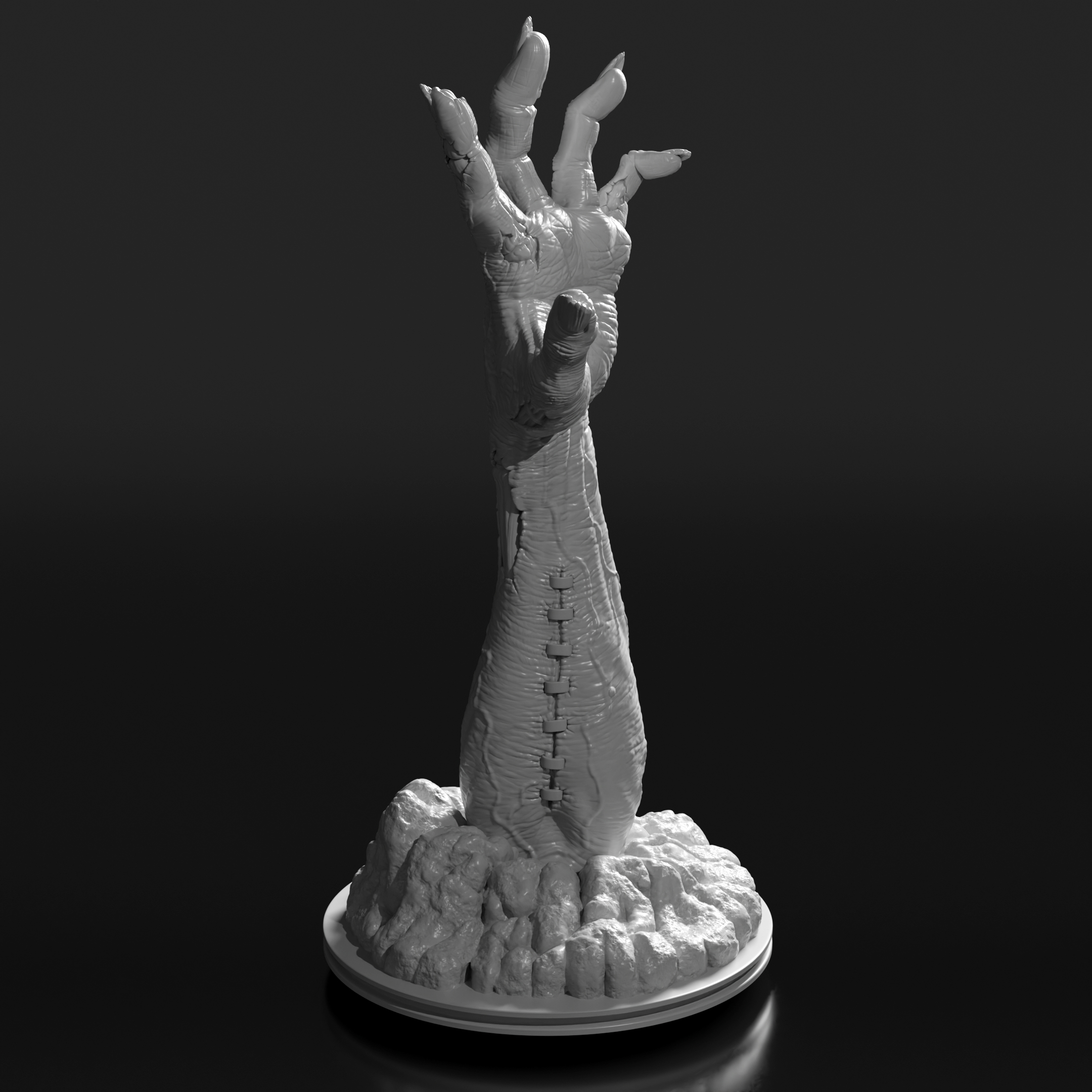 Render of the Zombie hand 3D printable model - Angle 2