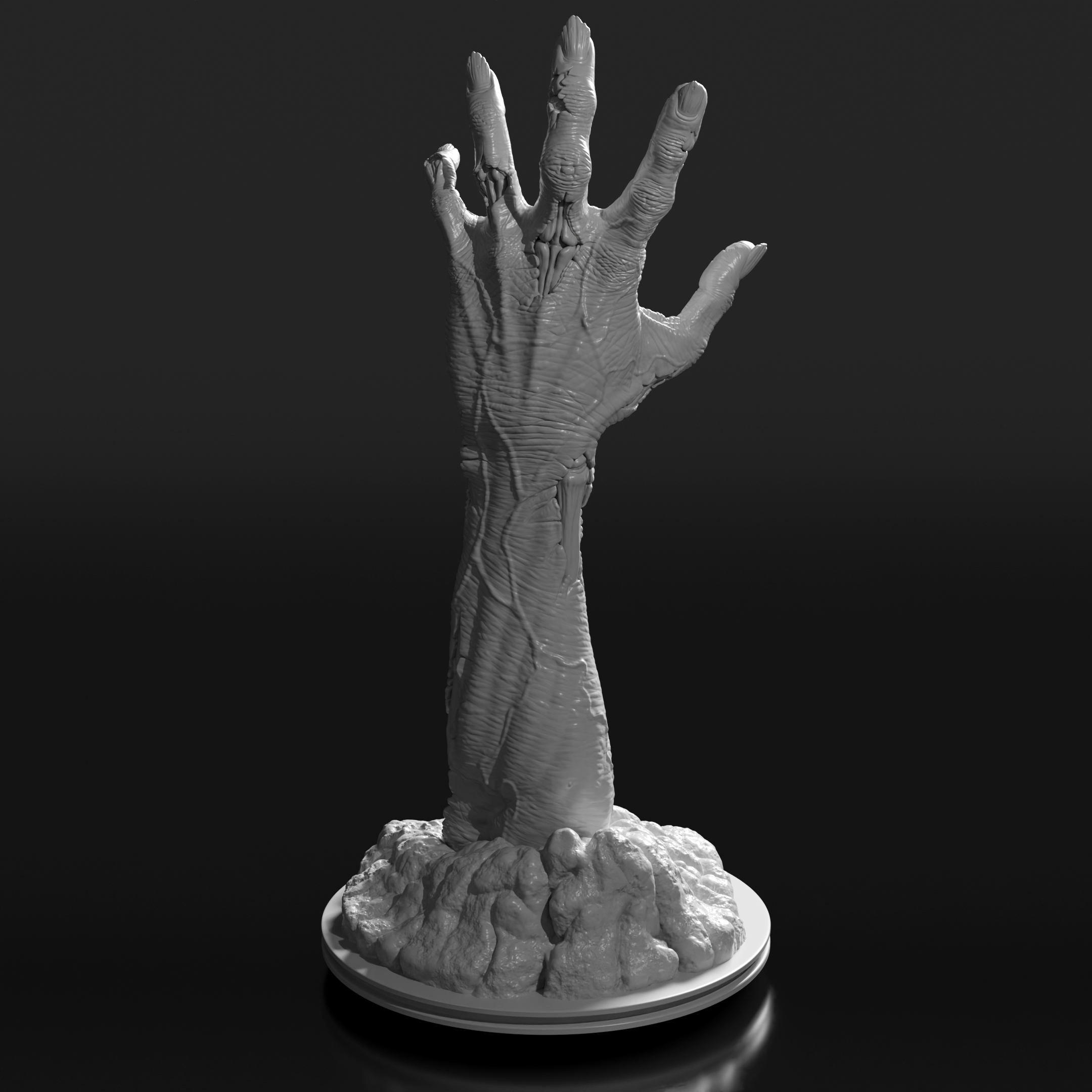 Render of the Zombie hand 3D printable model - Angle 3
