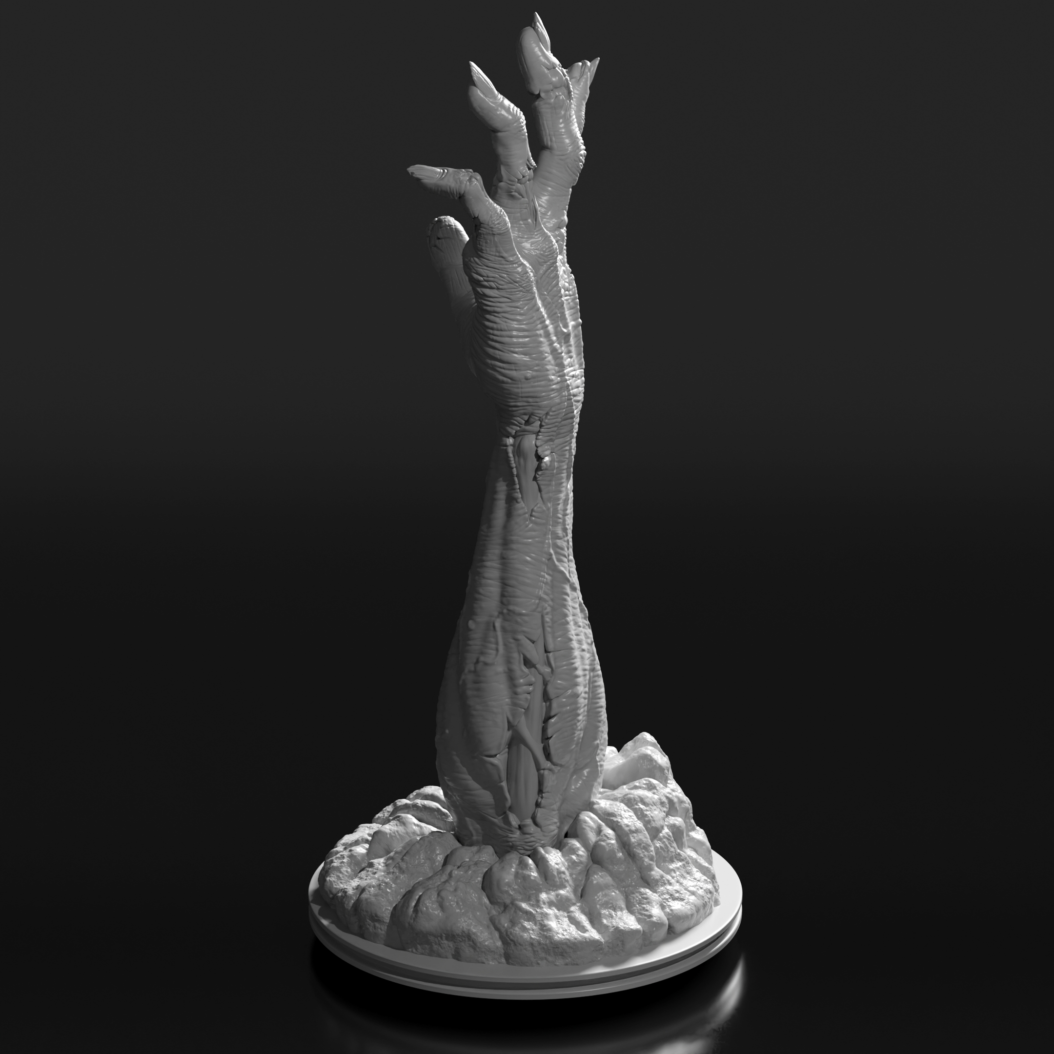 Render of the Zombie hand 3D printable model - Angle 4