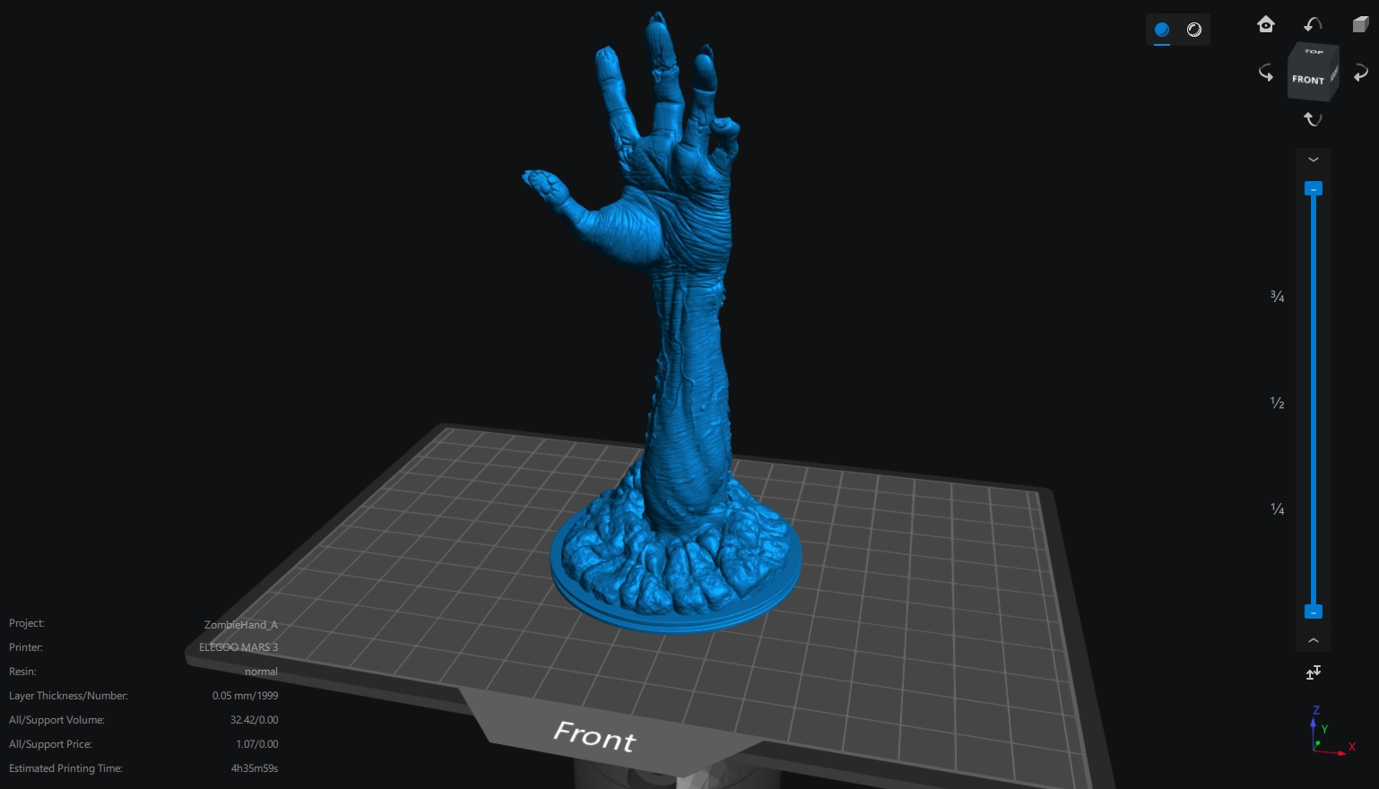Render of the Zombie hand 3D printable model - Angle 5