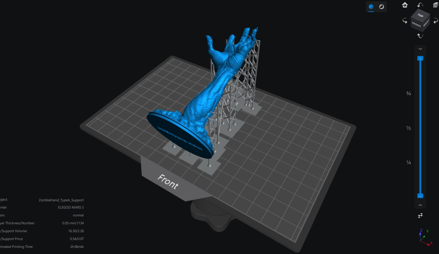 Render of the Zombie hand 3D printable model - Close-up detail