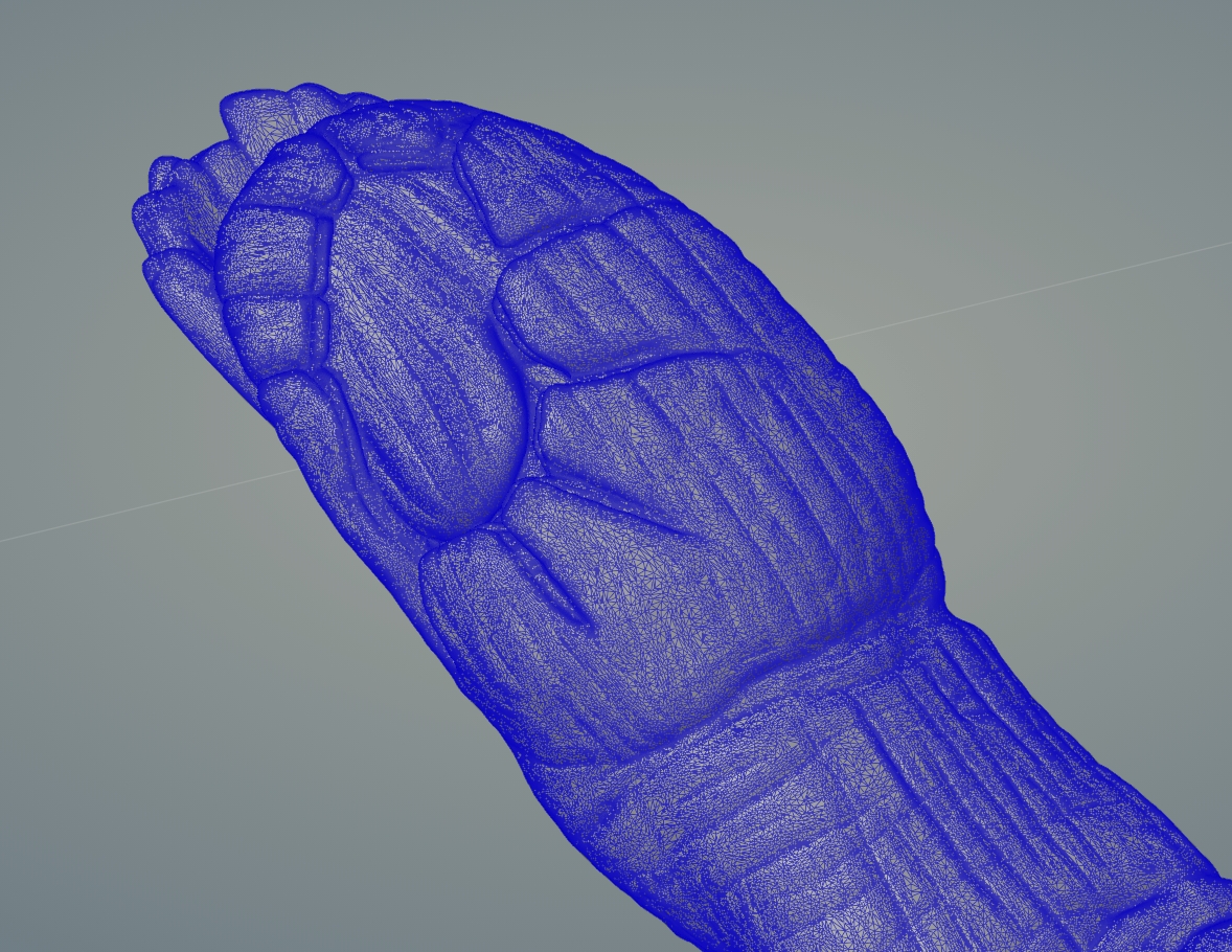 Wireframe view of the Zombie hand 3D model - Angle 3
