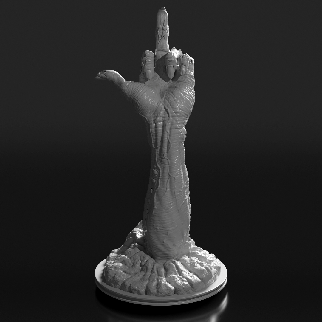 Render of the Zombie hand middle finger 3D printable model - Angle 1