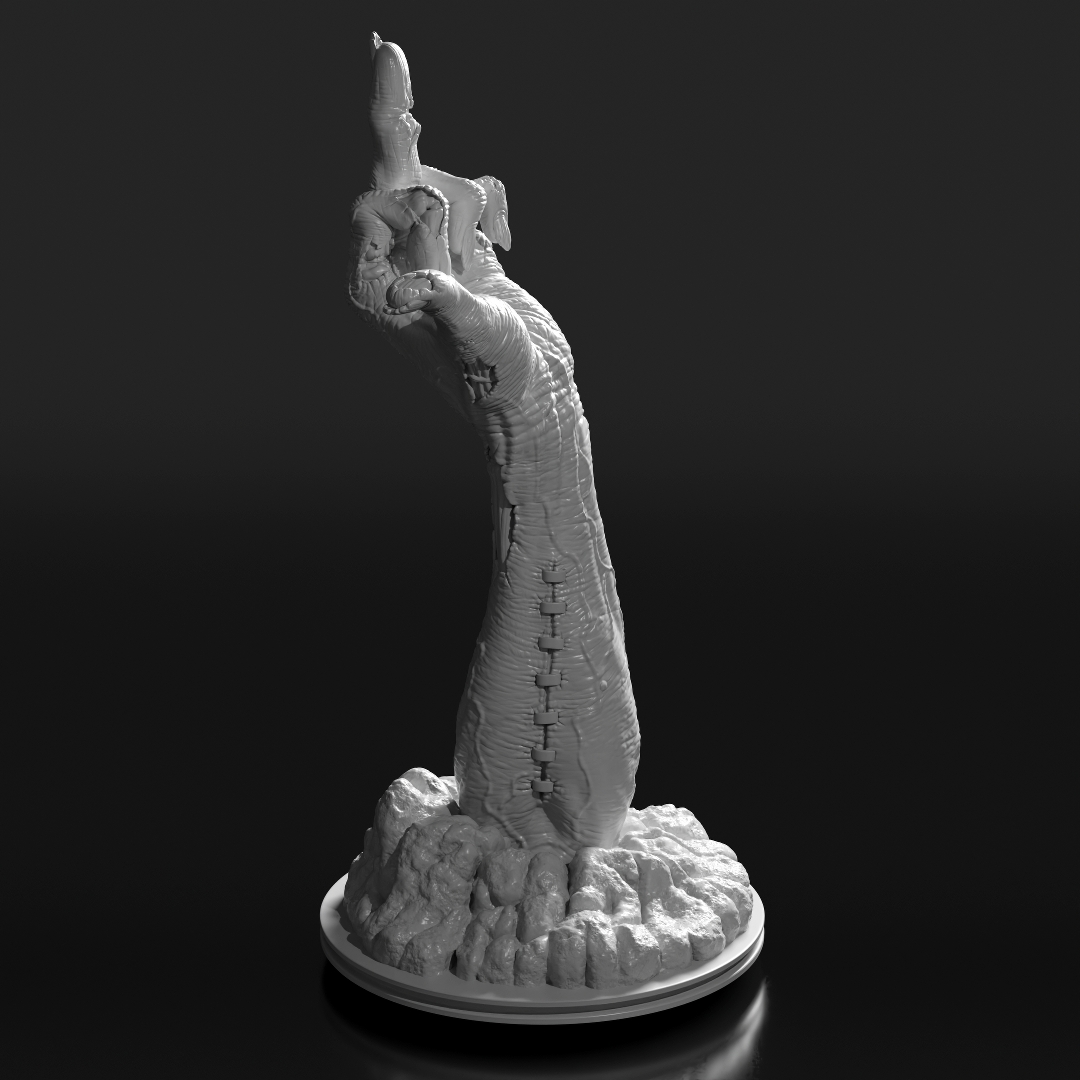 Render of the Zombie hand middle finger 3D printable model - Angle 2