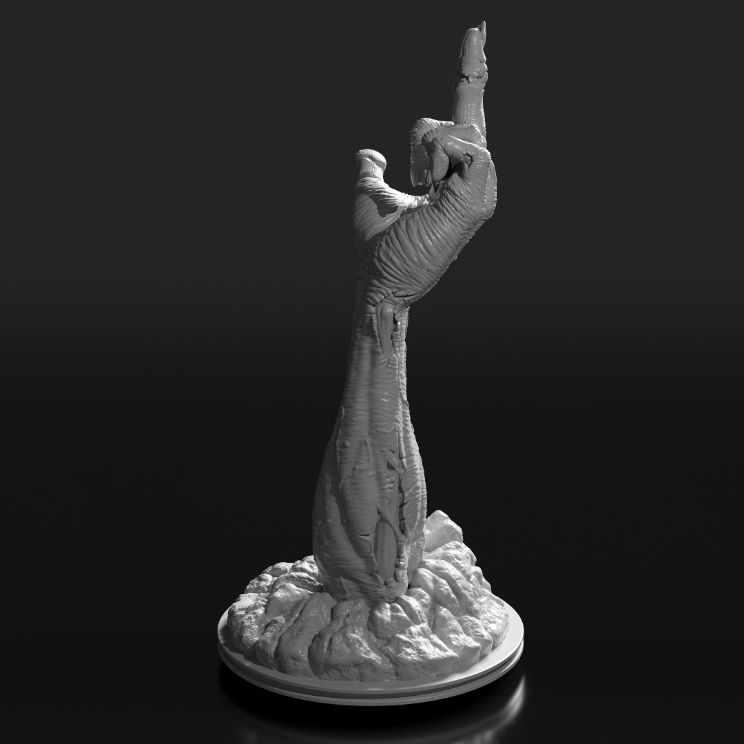 Render of the Zombie hand middle finger 3D printable model - Angle 4