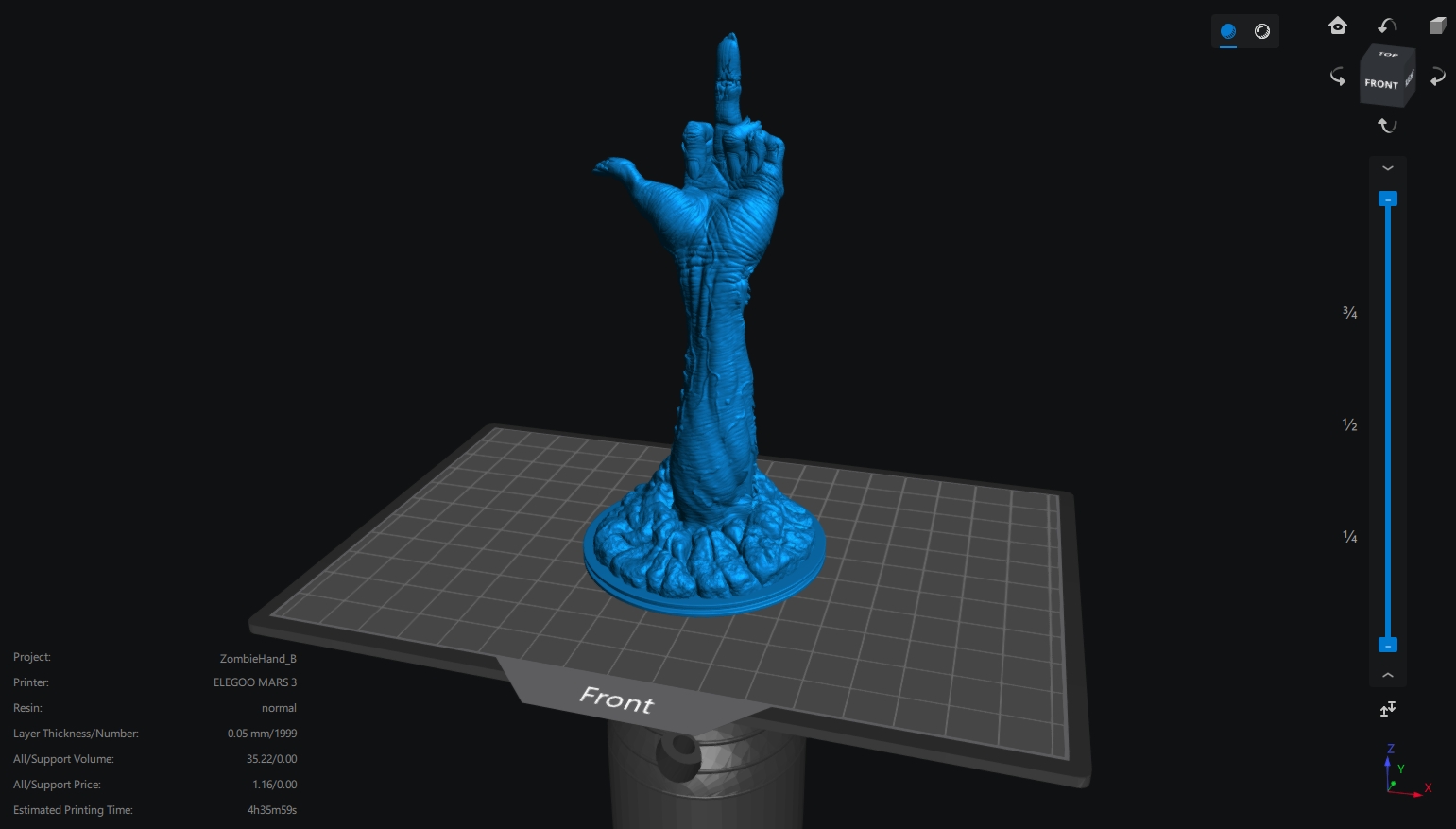 Render of the Zombie hand middle finger 3D printable model - Angle 5