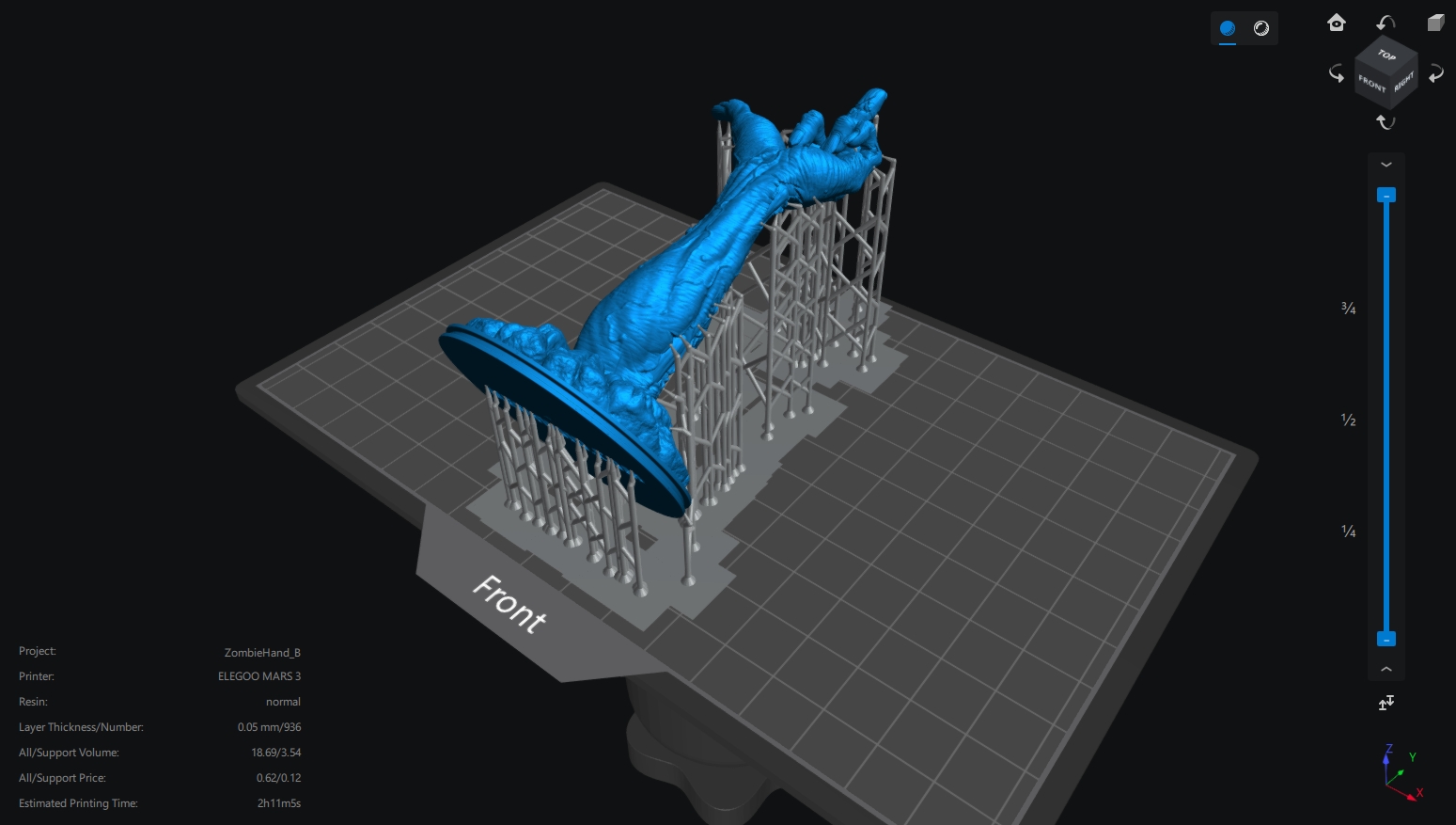 Render of the Zombie hand middle finger 3D printable model - Close-up detail