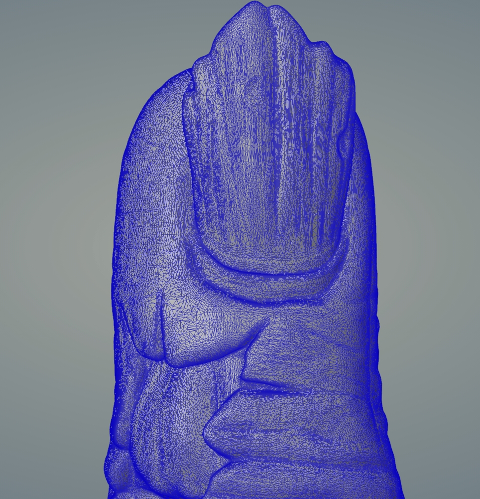 Wireframe view of the Zombie hand middle finger 3D model - Angle 2