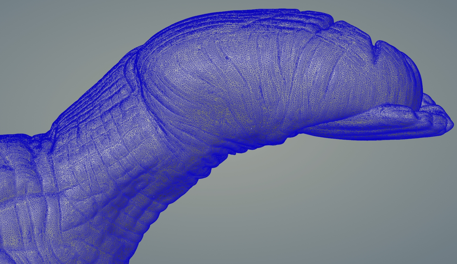 Wireframe view of the Zombie hand middle finger 3D model - Angle 3