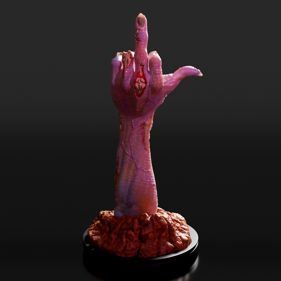 Isolated render of the Zombie hand middle finger 3D printable model