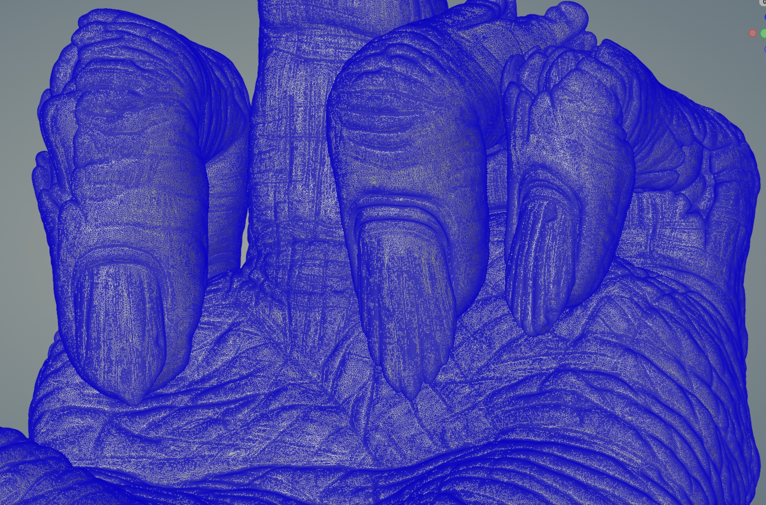 Вид каркаса (wireframe) 3D-модели Руки Зомби (средний палец) - Ракурс 1